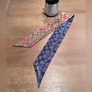 Coach silk skinny scarf NWOT blue/multi color